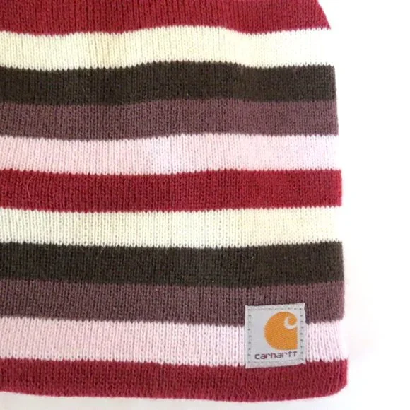 Carhartt Beanie Fleece Lined Cranberry Stripes - Picture 3 of 8